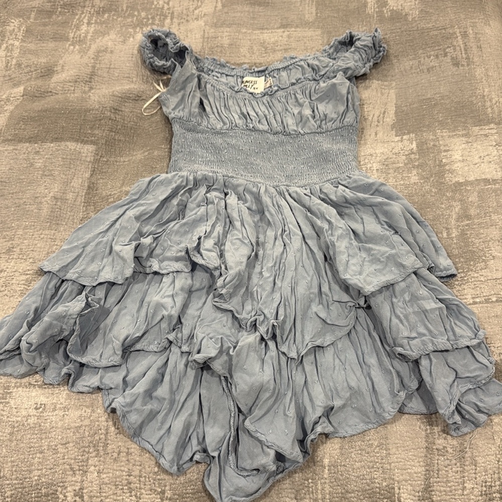 Blue Off-Shoulder Ruffled Dress - Picture 2 of 5